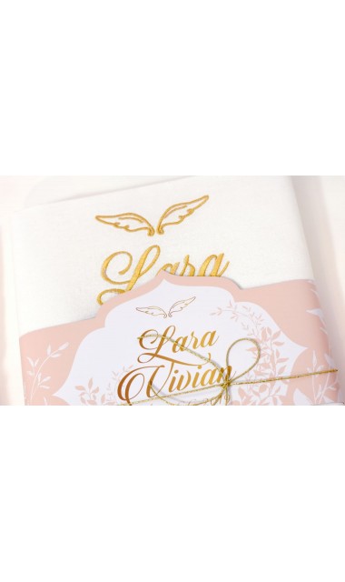 Trusou de botez gold cu ingeras pentru fetite cu broderie personalizata, Gold Wings 19